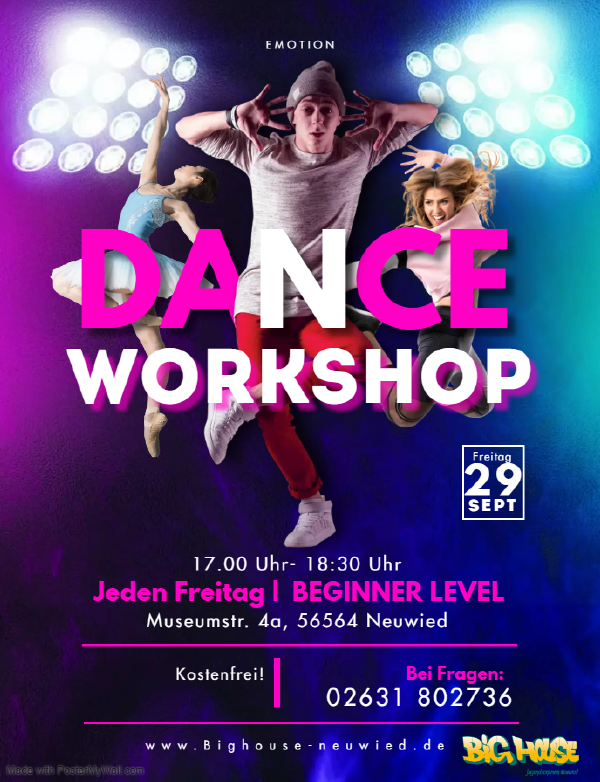 Dance Workshop für Anfänger jeden Freitag von 17 Uhr bis 18.30 im Offenen Treff des Big House